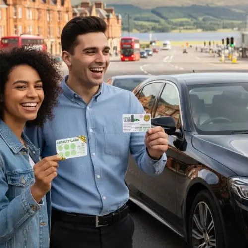 Driver handing Knole Loyalty Card to customer